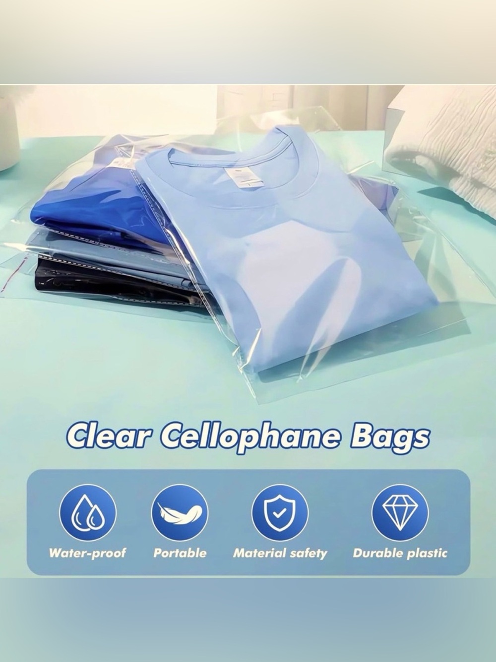 50 pack of Clear Cellophane Bags with Adhesive Seal 10”x13” - Picture 5 of 6